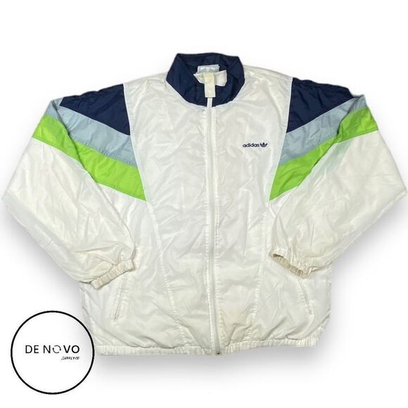 Adidas Men's Vintage Striped Full Zip Windbreaker Track Jacket Size XL White